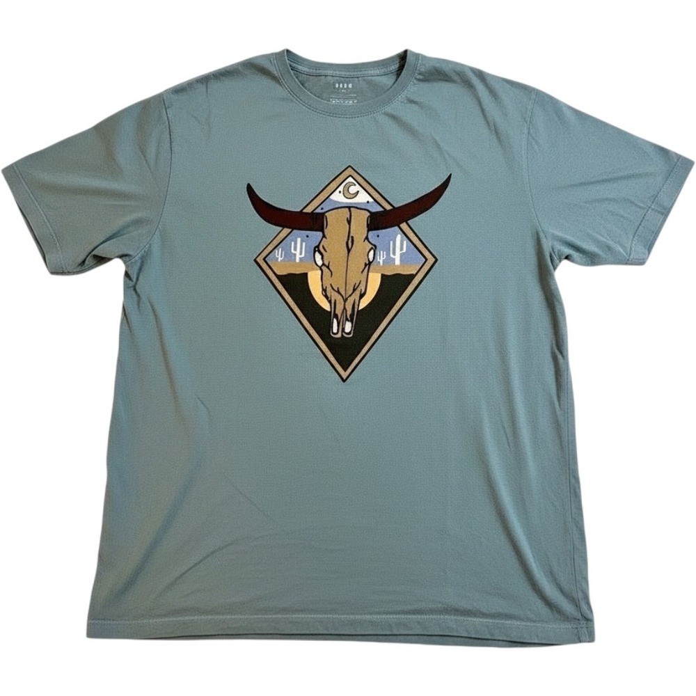 ROWM Mens L Blue Cotton Skull Desert Graphic Tee Western Southwestern Casual